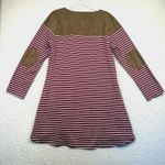 Umgee NWT Dress Womens XL Burgundy Striped Elbow Patch Swing Pockets Long Sleeve Photo 1
