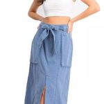 Free People NEW Size 2 Catching Feelings Chambray Denim Blue Tie Midi Skirt BNWTS Photo 6