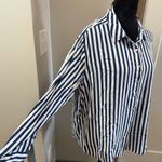 Jane and Delancey Long Sleeve Button Down Blue White Stripe Button Back Detail 2X Photo 2