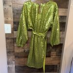 Anthropologie  Chartreuse Lisabette Sequin Wrap Mini Dress, NWT Photo 8