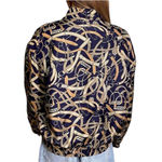 Vintage Bogari 100% Silk Jacket Navy, Beige, and Gold Zip Up Women's Size Medium Blue Photo 5