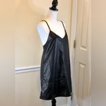 Free People  Faux Black Leather Spaghetti Strap V-Neck Dress w Pockets Sz L Photo 2