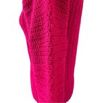 Handmade Crochet Knit Button Front Cardigan Sweater Hot Pink Heavyweight Winter Photo 6