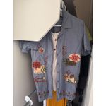 Vintage Bobbie Brooks Embroidered Patchwork Floral Stitched Button Top sz M Boho Blue Size M Photo 3