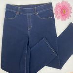 Betabrand Mission High-Rise Denim Straight Leg Pull On Jeans: Contrast Dark Blue Photo 4