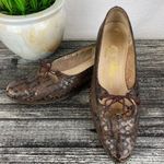 Salvatore Ferragamo  Brown Textured Reptile Print Leather Lace Slip On Shoes 6 Photo 2
