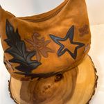 Bisou Bisou  Michele Bohbot genuine tan suede small shoulder purse with leaves Photo 13