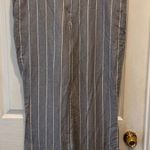 NWT Ann Taylor LOFT Women's Gray White Stripe Linen Rayon Wide Leg Pants Size 14 Photo 0