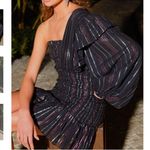 Farm Rio NWT  Lurex Stripes Mini Dress‎ One Shoulder Statement Sleeve reg $265 Photo 2