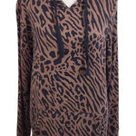 All Worthy Animal Print Hoodie Size XXS Brown and Black Leopard Print Top Photo 0