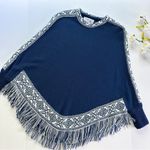 NEW Boutique Navy Blue Alpaca Wool Fringe Sweater Poncho Size undefined Photo 1