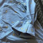 Women's Blue Striped Button Down Shirt with Yellow Accents Lemon Design Size XL Photo 6