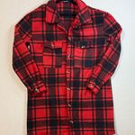 Stylish Red and Black Plaid Trench Coat Size M Photo 0