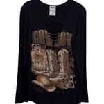 Vocal  Black Distressed Cowboy Rodeo Rhinestoned Super Soft Long Sleeve Size L Photo 1