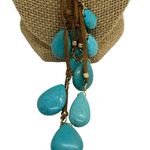 C.I.T.Y. Tassel Boho Necklace Long Brown Leather Faux Turquoise Gold Tone NEW Photo 2