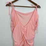 Good American Pink Ruched Spaghetti Strap High Slit Deep V Back Maxi Dress Photo 7