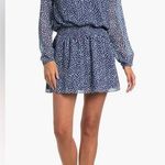 Ramy Brook Ramy Brooke Long Sleeve V-Neck Smocked Drop Waist Blue Abstract Dress Small Photo 0