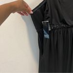 Adrianna Papell Boutique Elegant Satin Black Beaded One-Shoulder Babydoll Dress Photo 6