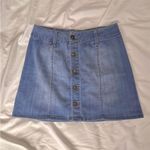 Sky And Sparrow Blue Mini Stretchy Denim Skirt with Buttons Photo 0