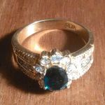 Simulated Emerald and White Crystal Gold Plate Ring (Size 10) Photo 6