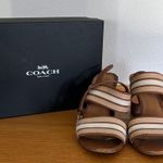Coach Princeton Leather Strappy Slingback Sandal Tan Brown Stripe Block Heel Photo 0