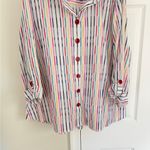 Ali Miles Top Womens XL Rainbow Stripe Button Front Wire Collar Artsy Tunic White Photo 2