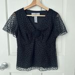 Jessica Howard Vintage Black Polka Dot Sheer V-neck Top Blouse Flower Size 4 Photo 0