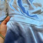 Mac Duggal IEENA FOR  One Shoulder Long Sleeve Satin Mini Dress In Periwinkle Photo 6