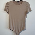EXPRESS Tan Fitted Bodysuit Short Sleeve Crew Neck Photo 0