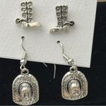 Jessica Simpson Silver and Black Cowboy Boots and Hat Earring Set Photo 1
