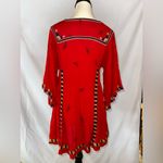 Free People • Red V-neck Embroidery Geometric Colorful Shirt Dress • Size XS Photo 3