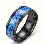Unisex Stainless Steel Light Blue/ Black Ring Size 8 Photo 0