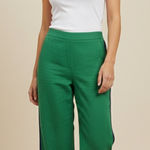Rachel Zoe High Rise Wide Leg Side Stripe Pull On Linen Pants in Green Size L Photo 0