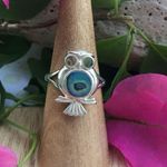 Solid Sterling Silver Abalone Shell Owl Ring Size 7.5 Green Photo 0