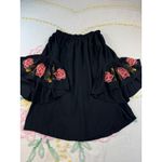Feathers Black Off Shoulder Embroidered Rose Bell Sleeve Dress Size S Photo 2