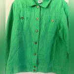 Chico's 100% Linen Button Down Shirt Jacket Sz 2 US L Kelly Green Long Sleeve Photo 6