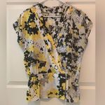 New York & Company Yellow and Black Abstract Floral Blouse. Size Photo 1