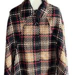 Cejon Brown & Red wool blend Poncho Button Up Collared plaid Cape Size M Photo 0