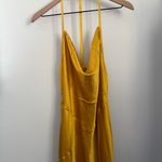 Reformation  Large Torin Silk Dress Turmeric Midi Slip Halter Cowl Neck Holiday Photo 2