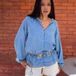 Anthropologie Blue denim Sundance top with ruffles and gold details /western bohemian  Photo 0