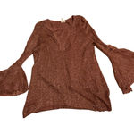 Chico's  Metallic Bronze Knit Bell Sleeve V Neck Top Shirt Size 1 Photo 0