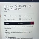 Lululemon  Pace Rival Skirt Tall 15” White Sz4 Photo 4