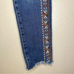 Driftwood Jackie Aztec Embroidered Mid Rise Raw Hem Skinny Jean Denim Photo 4