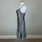 Silver Metallic Sleeveless Midi Sheath Cocktail Dress Size 10 Nightway Cowl Neck Photo 4