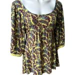 Free People  Yellow Floral Puff Drop Sleeve Tie Waist Boho Peasant Top Photo 4