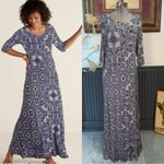 Soft Surroundings Juliette Jersey Maxi Dress Dark Navy Neutral Tile ~ Sz XL ππ Photo 1