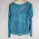 Free People NEW Long Sleeve Eyelet V-neck Blouse Open Knit Blue Size L Photo 4
