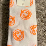 Aerie  White Socks Neon Orange Jack-O-Lantern Pumpkin Design & Silver Cuff NWT Photo 0