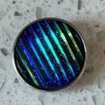 Blue Green Iridescent Ginger Snap Round Pendant Charm Bracelet Necklace Photo 0