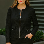 Basler Italian Linen Full Zip Jacket Small Black Tailored Quiet Luxury Career Photo 0
